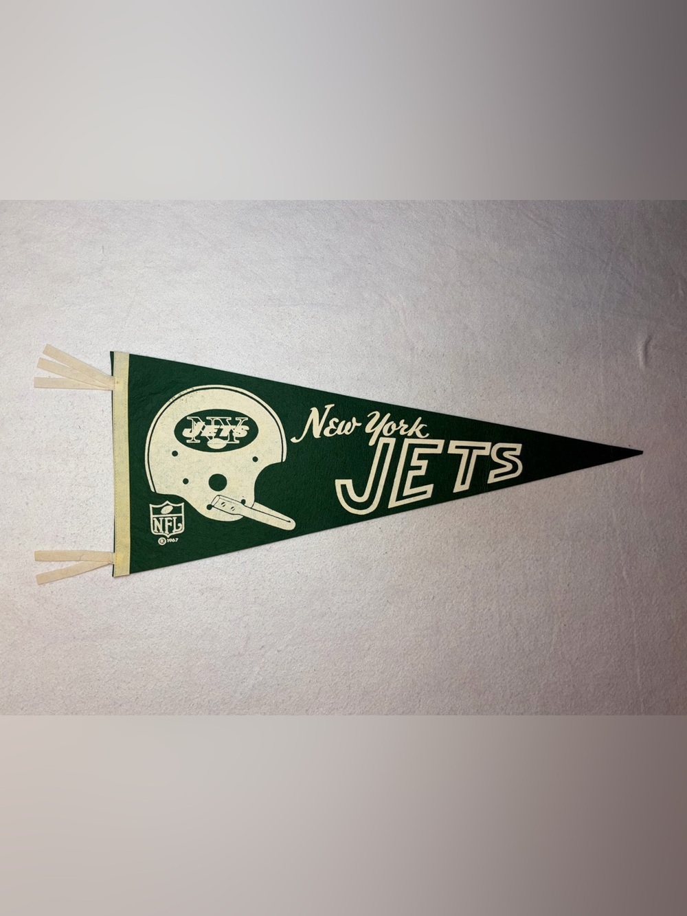 1967 New York Jets NFL Felt Pennant Helmet Logo Green 29.5” Football Vintage